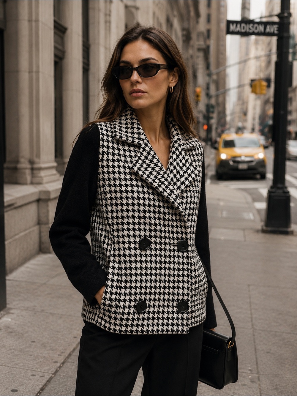 MAGASCHONI Houndstooth Knit Jacket Black White Double Breasted Quiet Luxury Sz S - Picture 8 of 16